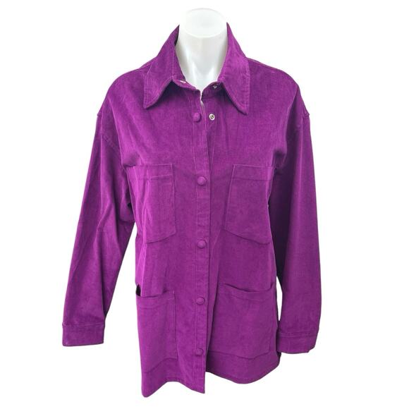 Almost Vintage Women's Purple Corduroy Velvet Velour Button Shirt Jacket Top M - Picture 1 of 5